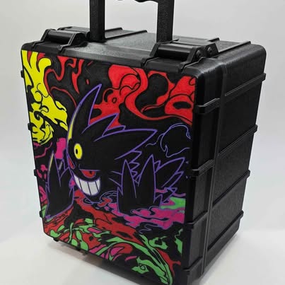 Black custom case with colourful Mega Gengar artwork