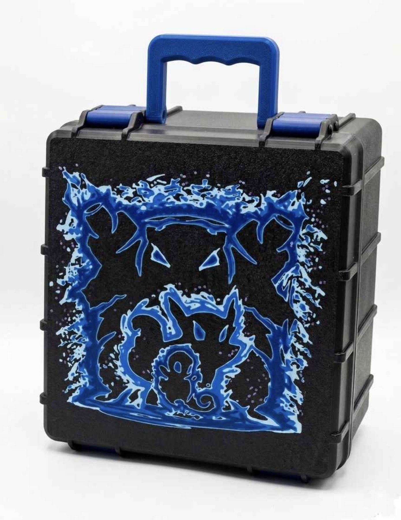Black custom card case with blue handle and blue Gengar splash artwork