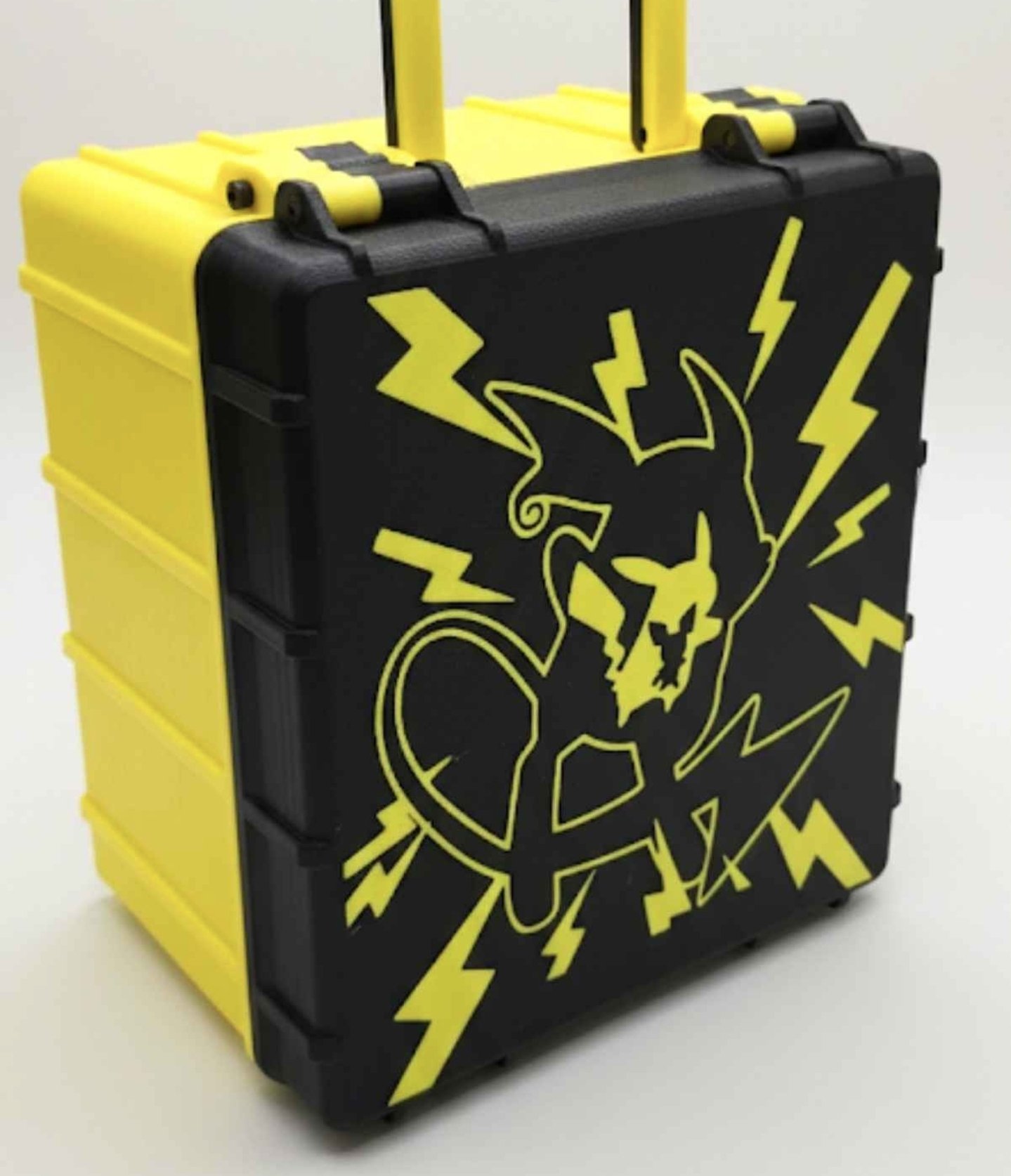 Yellow and black custom card case with Raichu lightning artwork