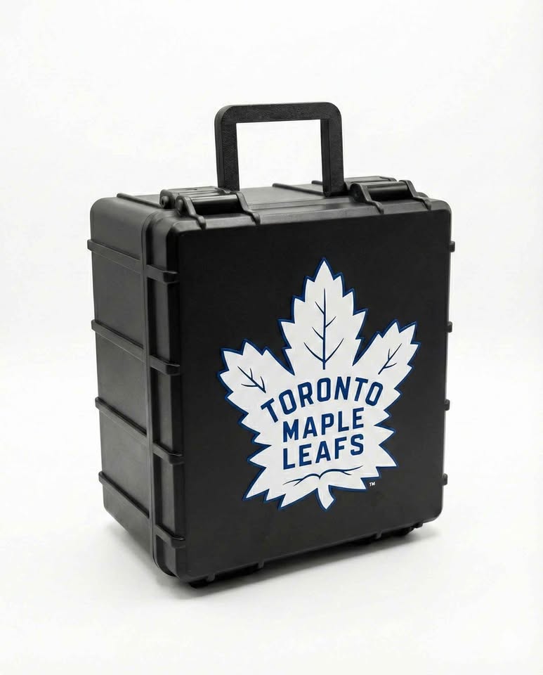 Black custom card case with white Toronto Maple Leafs artwork